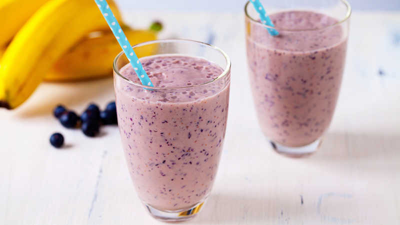 Banana-Blueberry-Soy Smoothie for breakfast