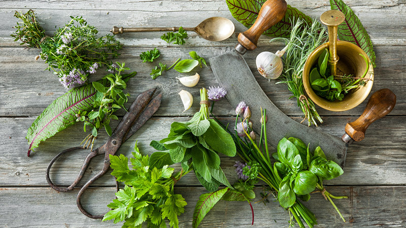 fresh herbs & spices to make diet food tasty