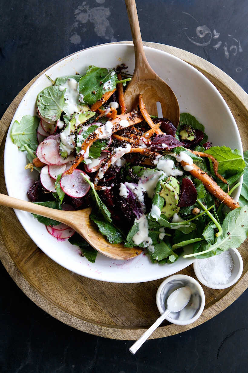 HEALTHY SALAD RECIPES FOR FALL-Root Vegetable Salad With Tahini-Maple Vinaigrette